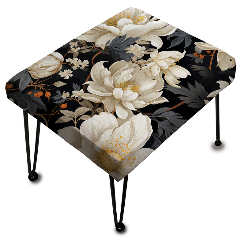 Rhoades - White Peony Paradise II - Repose-pieds rectangulaire floral