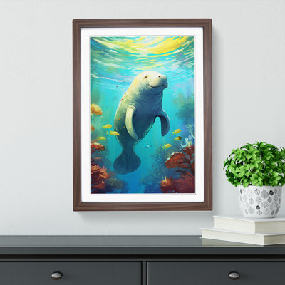 Manatee Nouveau - Single Picture Frame Print on Wood