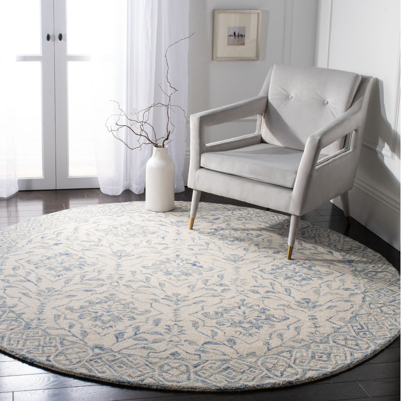 Tapis floral en laine touffeté à la main Pimentel, Rond 8 pi
