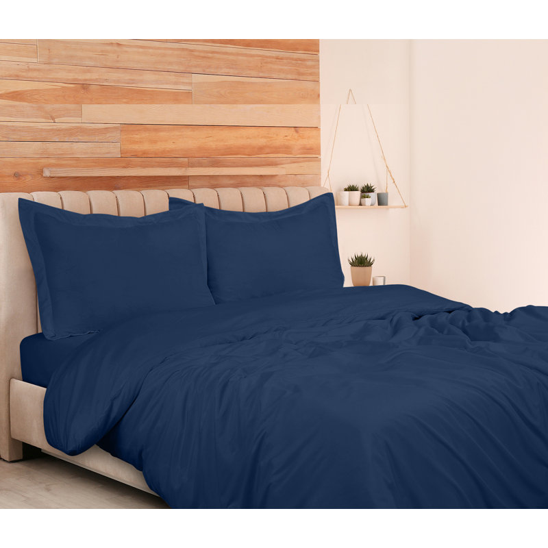 Literie , Housse de couette pour très grand lit et 2 taies, Bleu marine