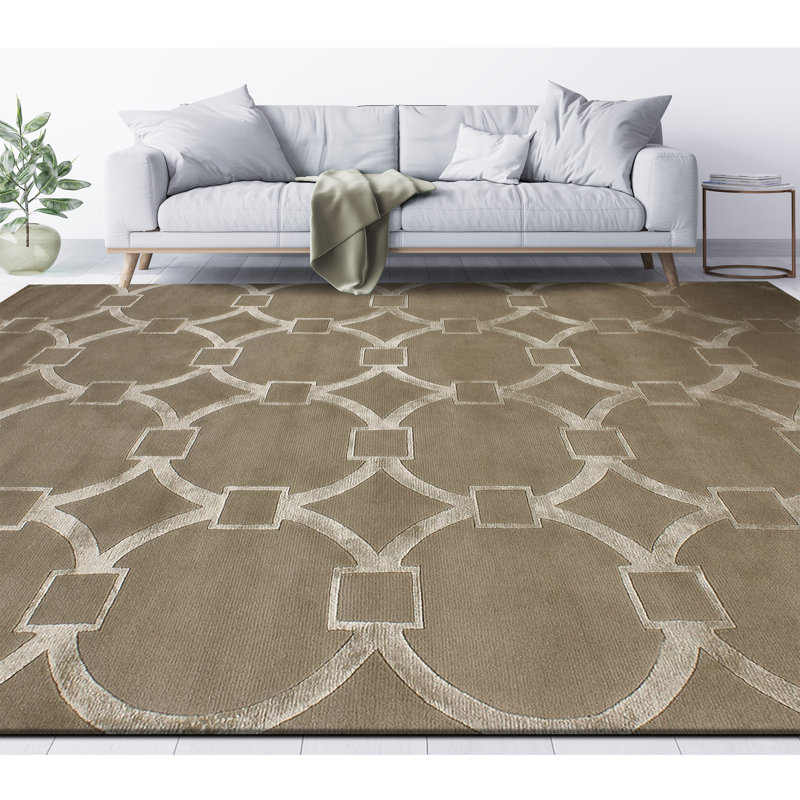 Geometric Area Rug in Brown/Silver, Rectangle 8' x 10'