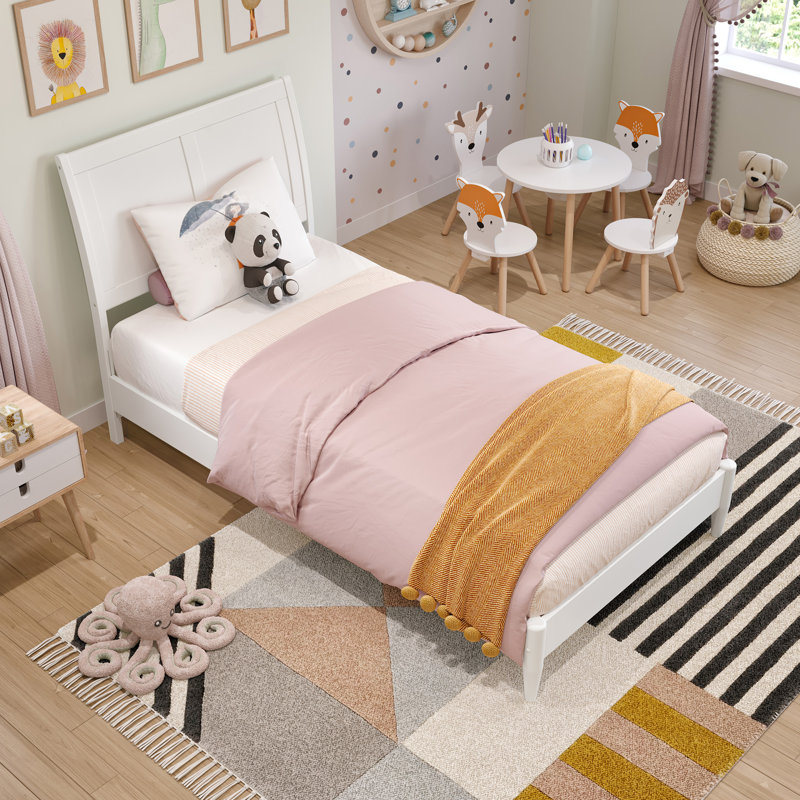 Ambrey Solid Wood Low Profile Sleigh Platform Bed with Matching Footboard, Twin, White
