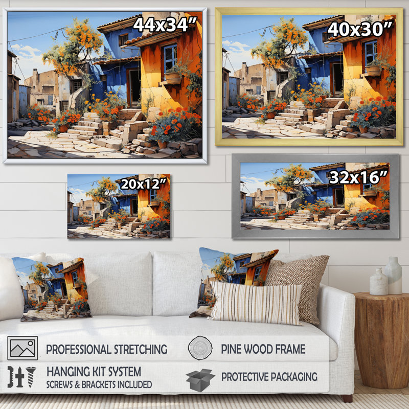 " Spain Rustic Village ", 24" H x 32" W x 1" D, Black Floater Framed