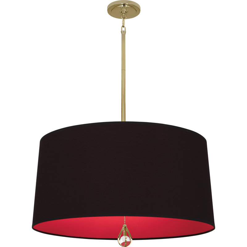 Modern Brass 25.5" Drum Chandelier with Crystal Finial and Nickel Accents