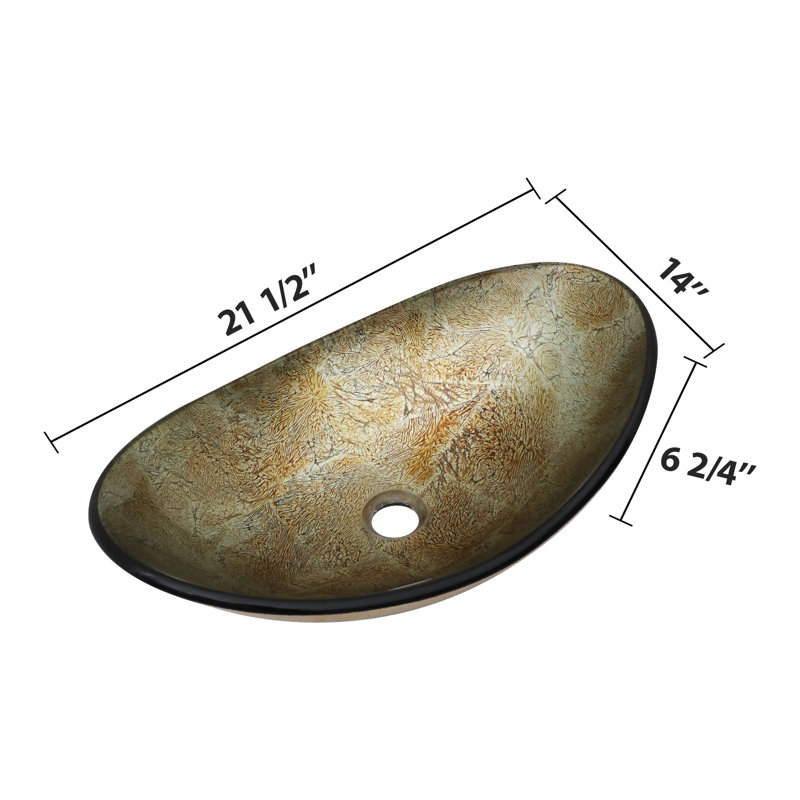 21.5"L x 14"W Glass Bathroom Vessel Sink, Tempered Glass Bathroom Sink, Oval Artistic Basin with Pop-up Drain