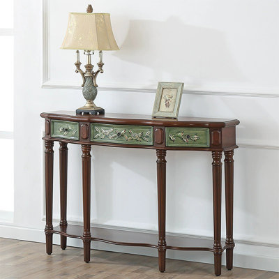 Green&Walnut Solid + Manufactured Wood Free form Console Table