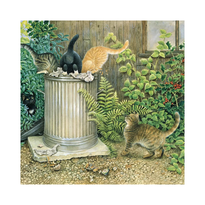 Teamwork In A Neighbouring Dustbin by Ivory Cats - Wrapped Canvas Print, 66.04 cm H x 66.04 cm W x 3.175 cm D