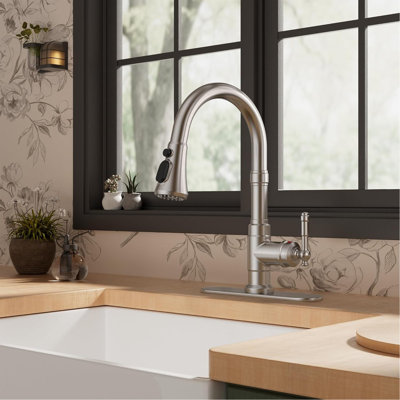 Vintage Pull-Down Kitchen Faucet - High Arc Single Handle, 3-In-1 Sprayer For Farmhouse, RV, Bar (Fits 1 Or 3 Holes)