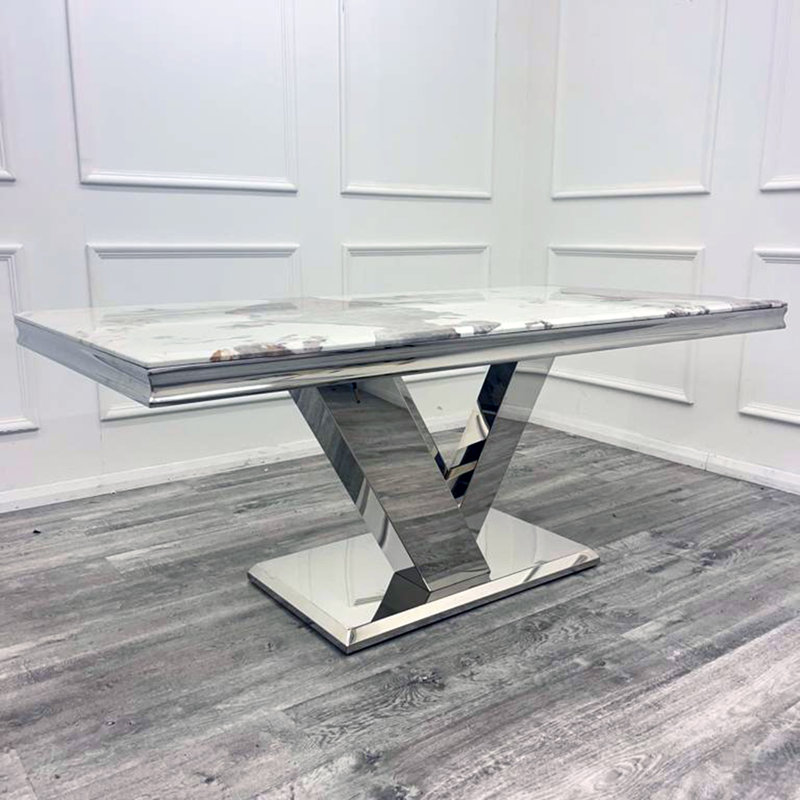 Marble Top Metal Base Dining Table
