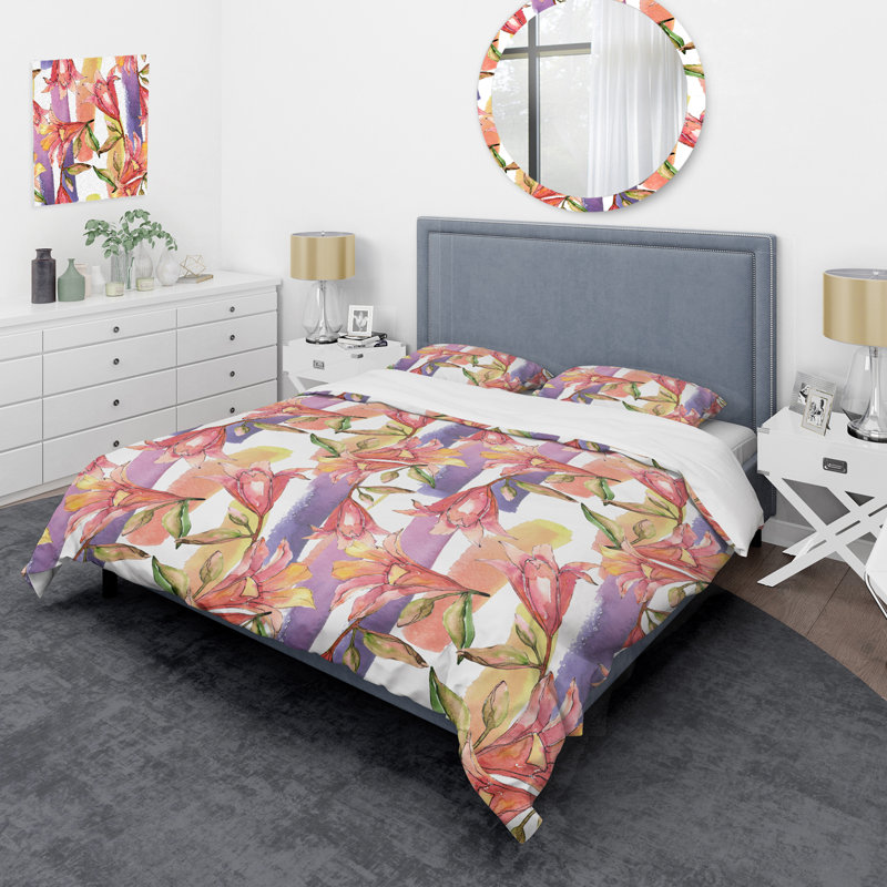 Multicolore fleur tropicale - ensemble de housse de couette floral - polyester microfibre