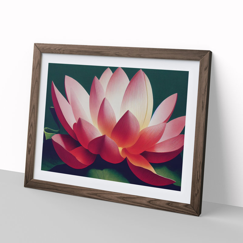 Desirable Lotus Flower 1 Piece Single Picture Frame Painting, 46cm H x 64cm W x 2cm D, Walnut