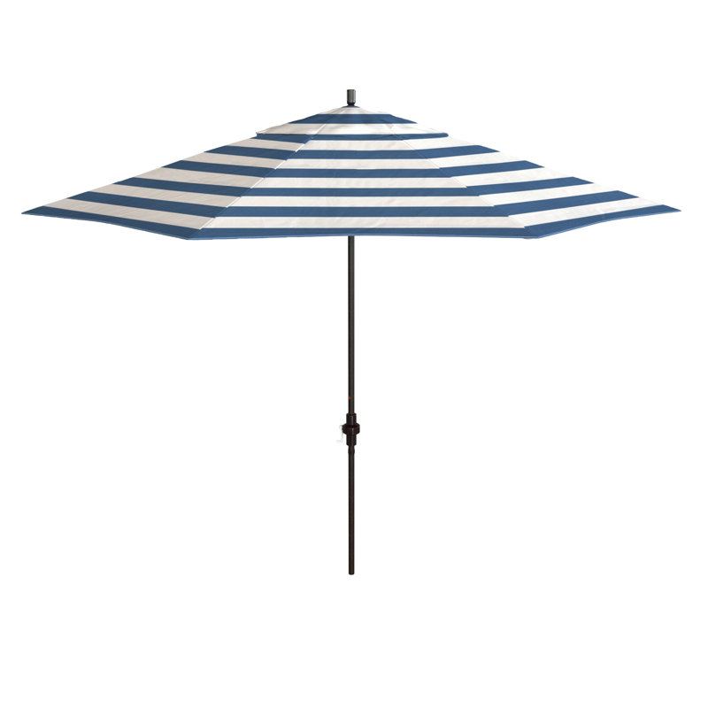11 Foot Bronze Patio Umbrella With Aluminum Ribs Crank Lift In Cabana Regatta  Sunbrella, White/Blue Striped Sunbrella®