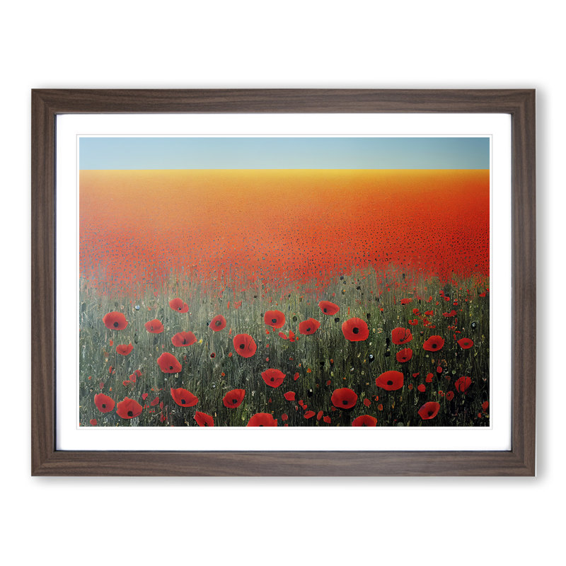 Spellbinding Poppy Field Flowers - Framed Print, Walnut, 46cm H x 64cm W x 2cm D