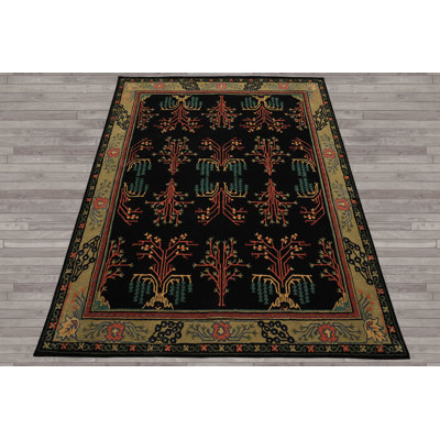 Multi Size Black Hand Tufted Traditional Arts & Crafts Wool Oriental Rug