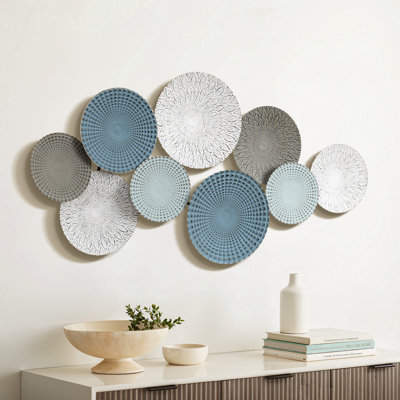 Décoration murale abstraite multicolore en métal vieilli de 43,3 pouces de largeur