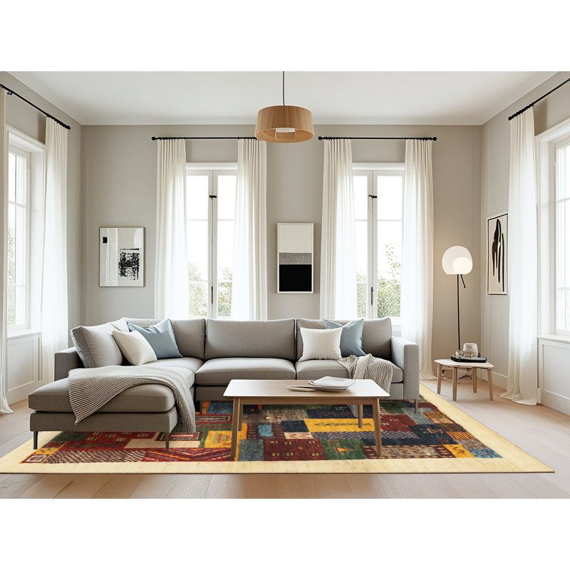 Tapis beige/mauve/jaune contemporain, Rectangle 8 pi x 12 pi