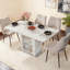 Table de salle à manger rectangulaire moderne de 47,24 à 63 po, extensible, avec plateau de table blanc imprimé et pieds de table de rangement -1246551438