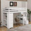 Lit mezzanine simple avec tiroirs, bureau, tablettes et escaliers-1113245083