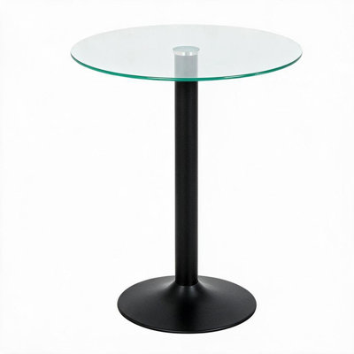 Table d'appoint ronde en verre, table de bout moderne en verre trempé de 23,62 po avec piédestal en métal noir, petite table d'appoint pour le salon, la chambre, le bureau, les petits espaces