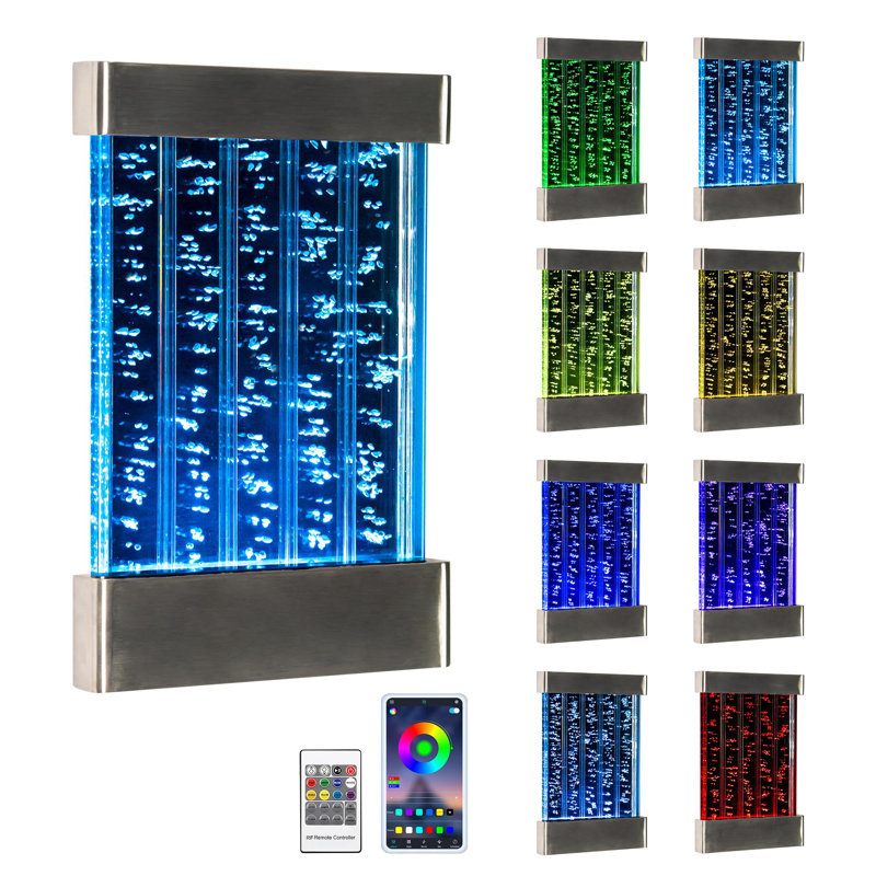 LED Sensory Bubble Wall Water Panel – 24"x16" Stainless Steel Wall-Mounted Panel with Floating Fish, Color-Changing Lights, Remote & APP Control for Sensory Rooms & Therapy Spaces