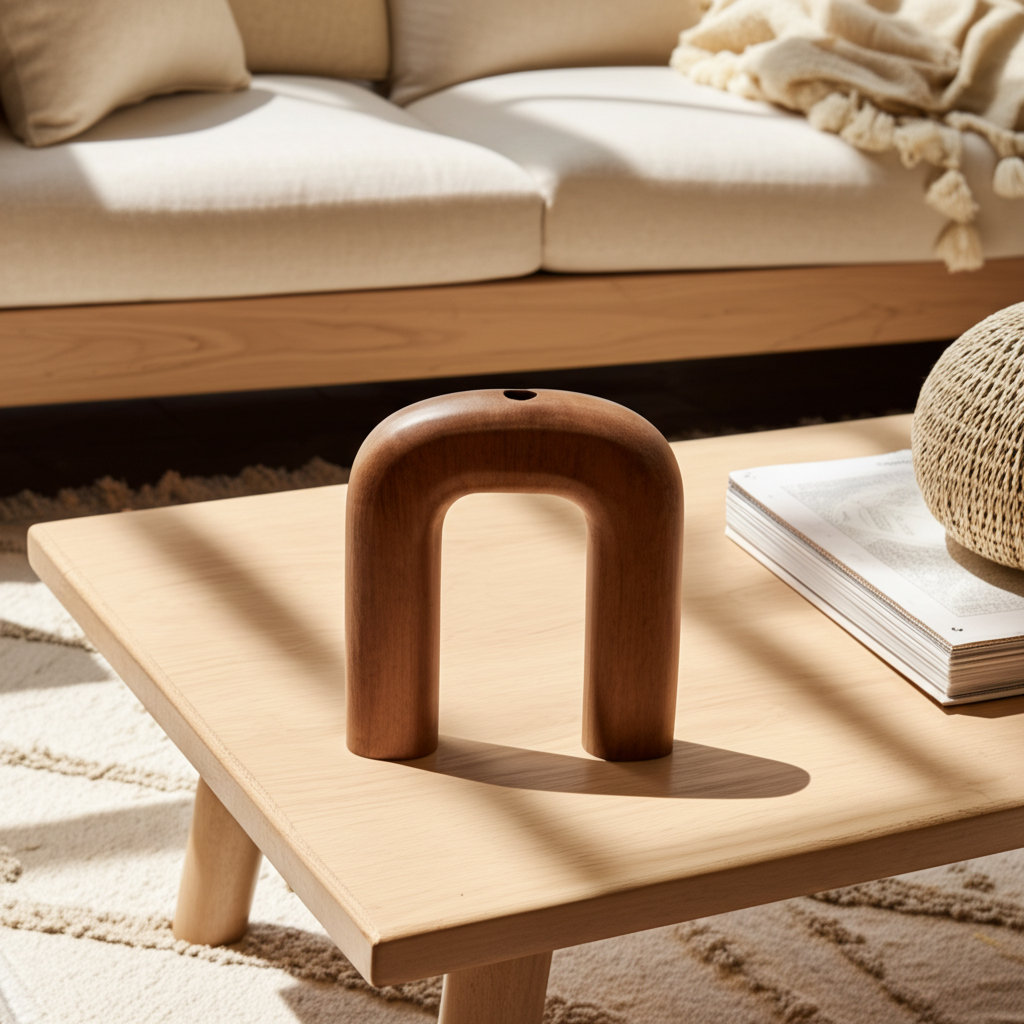 Tamarindo Wood Horseshoe Vase, 10" H x 9" W x 2" D