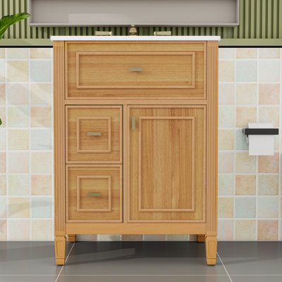 Meuble-lavabo autoportant avec lavabo en céramique, tablette réglable et armoire de rangement
