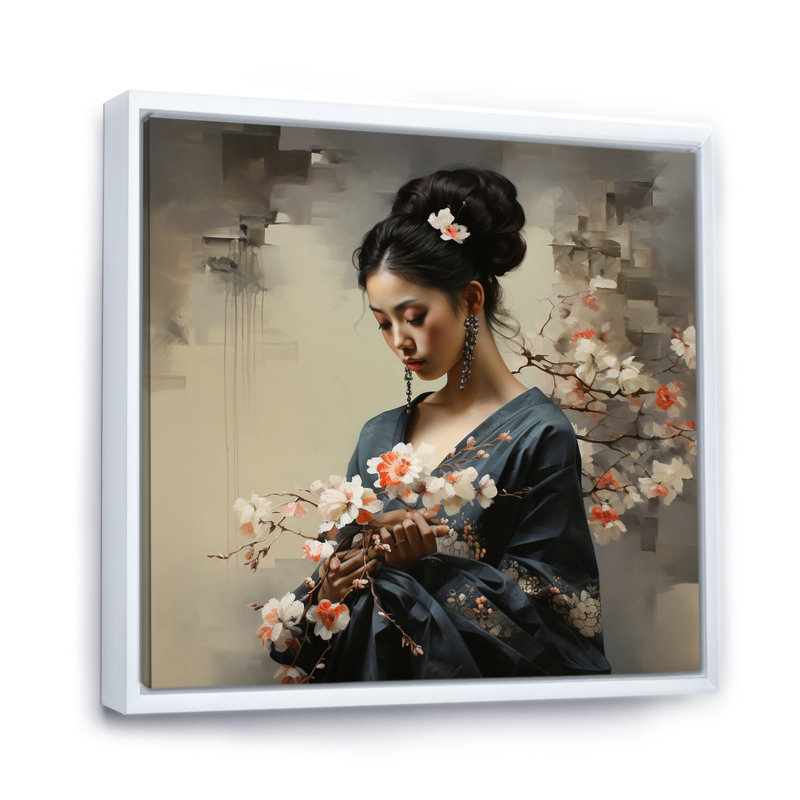 «Asian Art Geishas Grace III», reproduction sur toile, H 30 po x l 30 po x P 1 po, Cadre flottant blanc