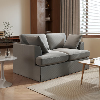 Solid Wood 2-person Sectional Sofa 2-seater Loveseat Modular Couch With Wide Armrests And Throw Pillows