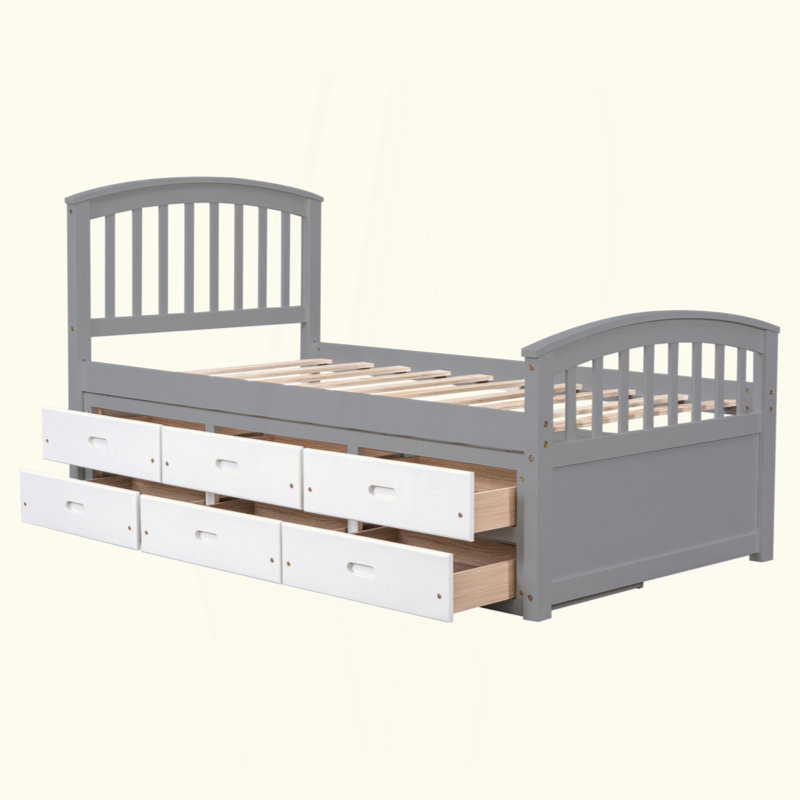 Wood Platform Bed Frame with Underbed Storage Drawers, Eco-Friendly Kids Bed Frame with Wood Slat Support, No Box Spring Needed Bedroom Furniture