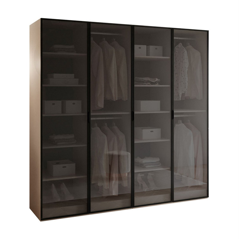Manufactured Wood Wardrobe, Sandy Beige/Black Glass