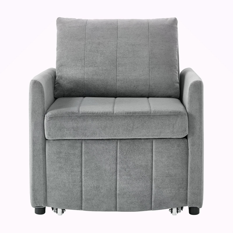 Jad Convertible Chenille Sleeper Sofa with Adjustable Backrest & Storage, Gray