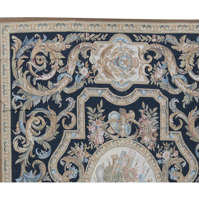 Hand-Knotted High-Quality Black and Beige Area Rug
