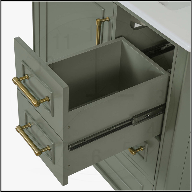 30 " W Freestanding Standard Free Standing Single Double Single Vanity Bathroom Vanity With Ceramic Top, Olive Green
