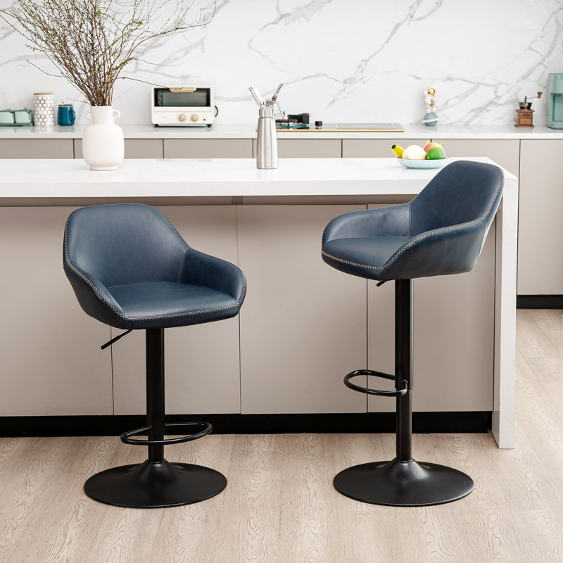 Thibodeaux Swivel Adjustable Height Bar Stool, Navy Blue