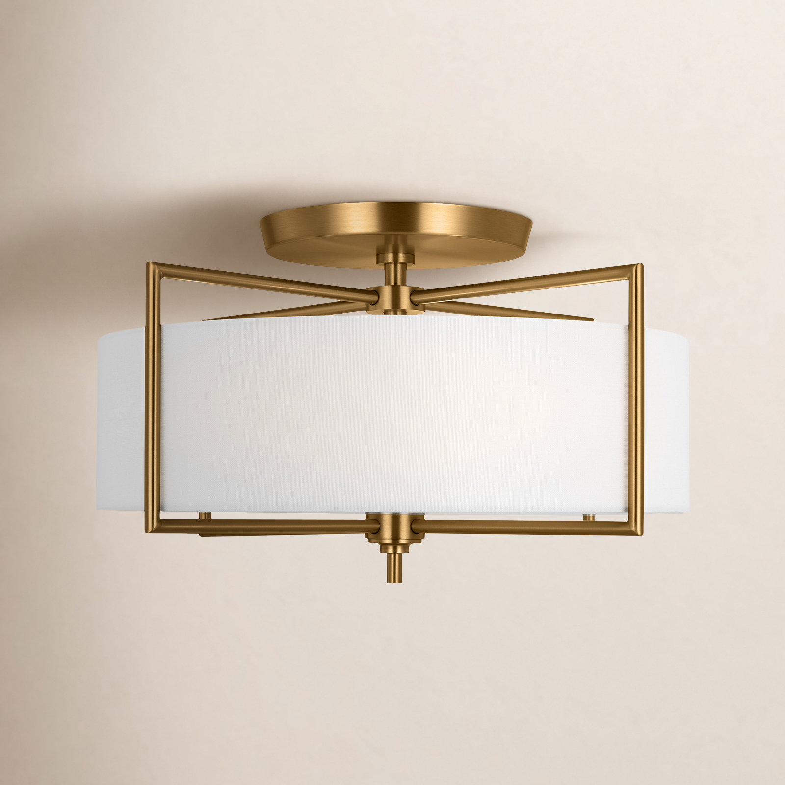 Fabric Semi Flush Mount, 11.88" H x 20" W x 20" D, Burnished Brass