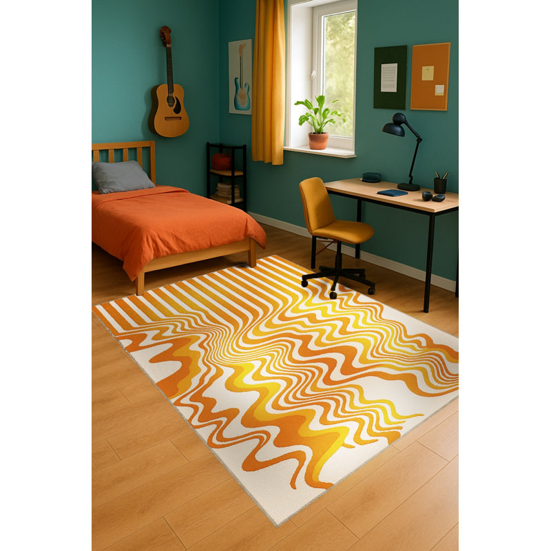 Tapis tissé orange à rayures Mosso, 6'7" x 9'10"