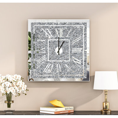Jeni 24'' Decorative Modern Wall Clock with Crushed Diamond Mirror Finish