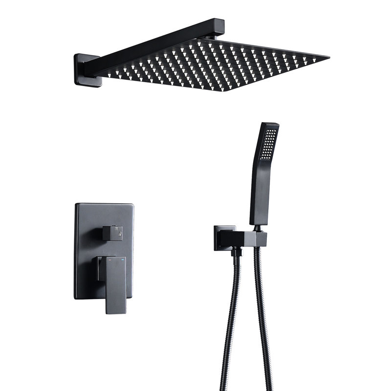 Matte Black Brass Rain Shower Combination With Built - In Hot And Cold Adjustment, Easy Clean Head, Relaxing Ambiance System Function, Flow Extended Use
