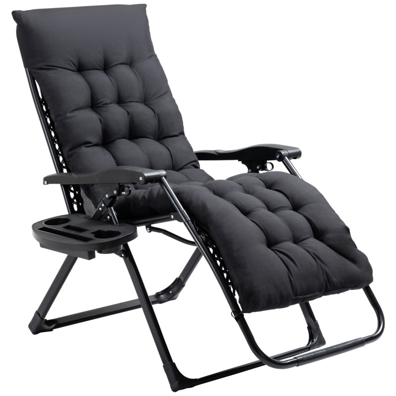 Outsunny Zero Gravity Chair, Folding Reclining Lounge Chair With Padded Cushion, Side Tray For Indoor And Outdoor, Supports Up To 264Lbs