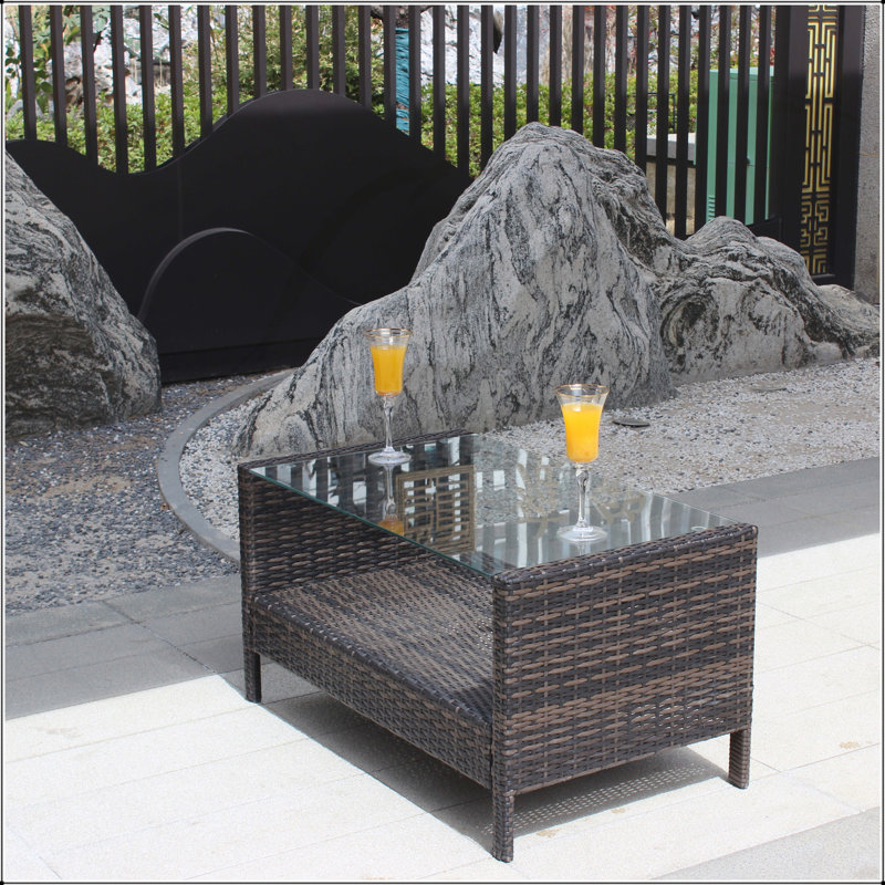 Table basse d'extérieur pour terrasse avec verre trempé transparent