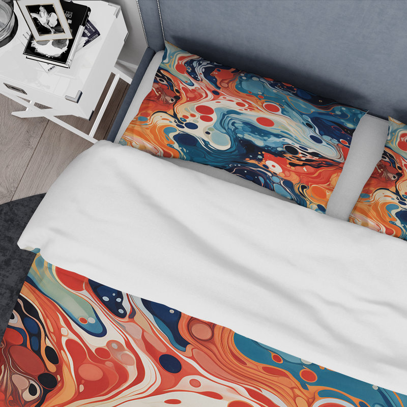 Ensemble de housse de couette à encre liquide bleue et orange, Housse de couette pour lit simple