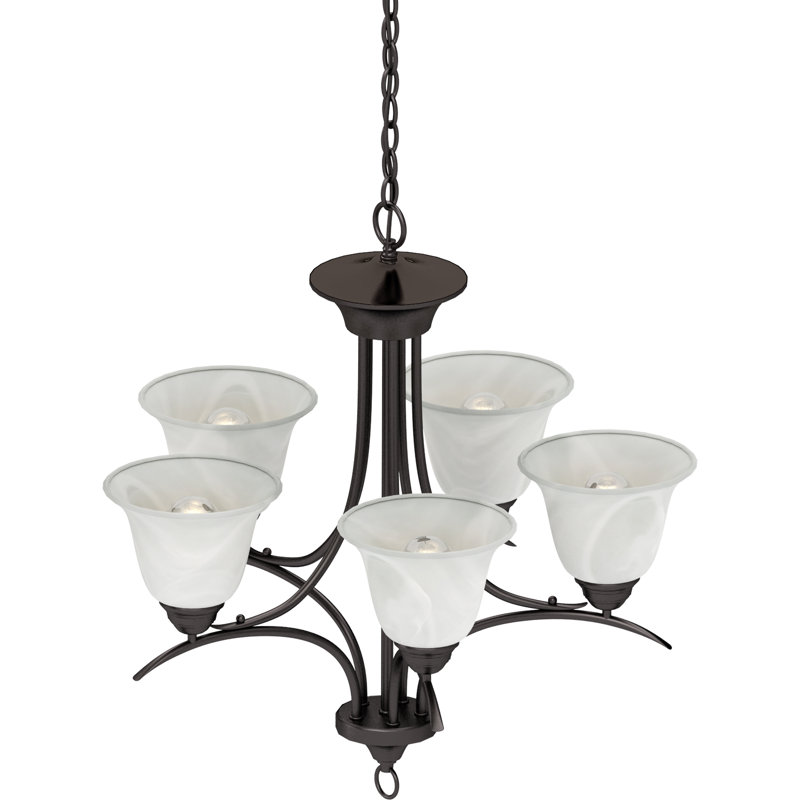 Whetsel 5-Light Indoor Antique Bronze Classic/Traditional Chandelier with Alabaster Glass Bell Shades, Antique Bronze