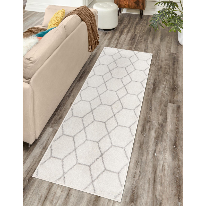 Tapis géométrique Debrodie, Tapis de couloir 2 pi x 9 pi, Ivoire ivoire