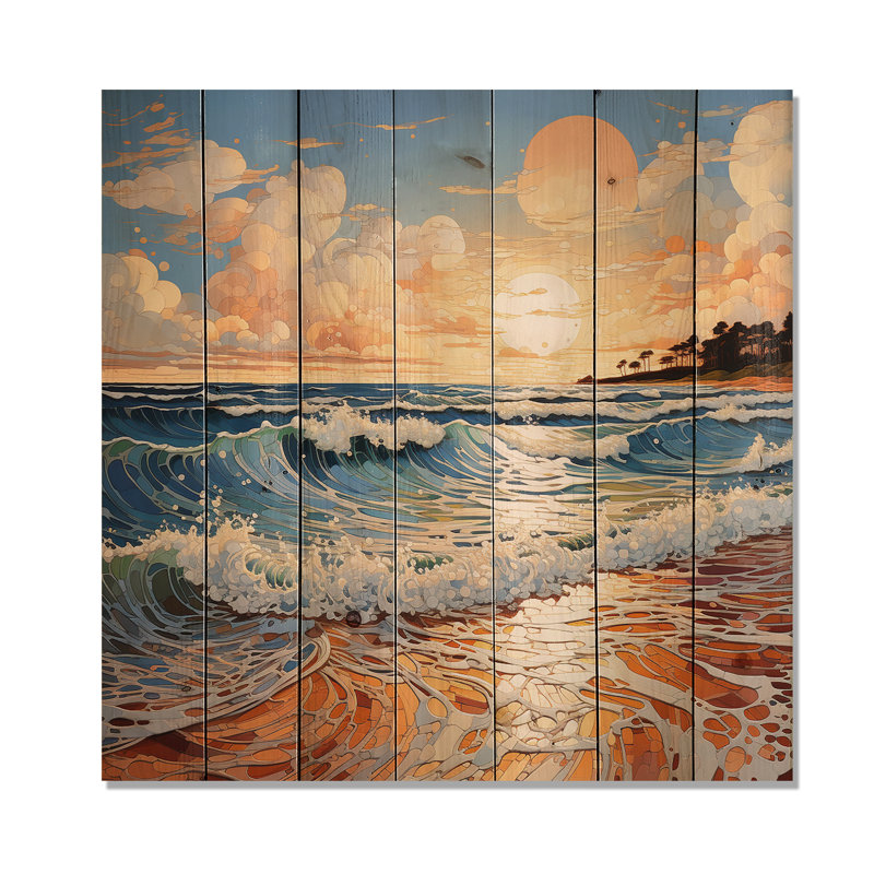 Photo de plage - Sables ensoleillés III - Impression nautique et plage sur bois de pin naturel, H 35 po x l 35 po x P 0,78 po