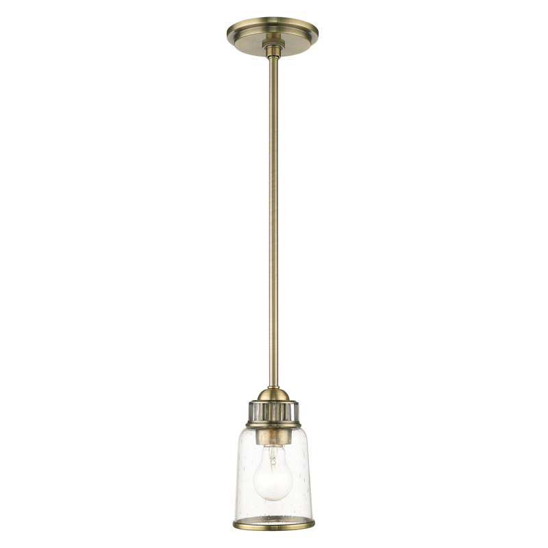 Luminaire suspendu cylindrique simple à 1 lumière Derrick, Laiton antique