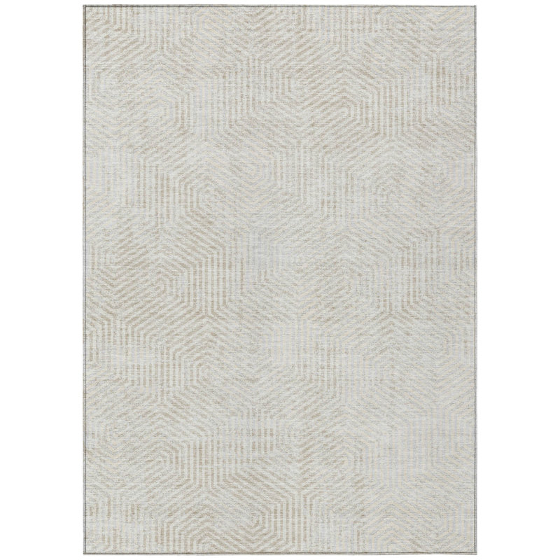 Tapis extérieur lavable à motif géométrique 10 pi x 14 pi ivoire et gris