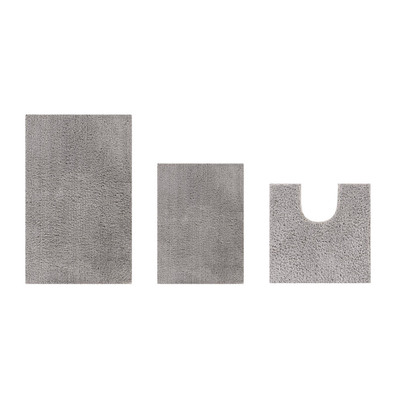 Ensemble de 3 tapis de salle de bain en peluche lavables à la machine 100% polyester de la collection Loida, Gris