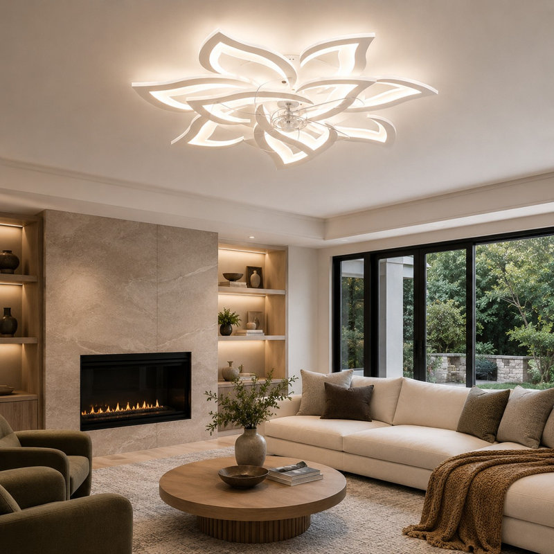 Ventilateur de plafond DEL réversible à 5 pales de 81 cm (32 po) avec variateur, télécommande et application, Blanc