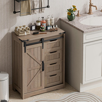 Farmhouse Sliding Door Bathroom Floor Storage Cabinet by Gracie Oaks