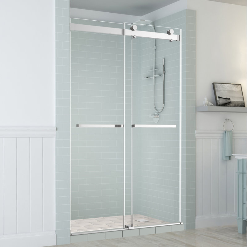 Porte de douche coulissante sans cadre à double dérivation h 75 po Rivage, Chrome